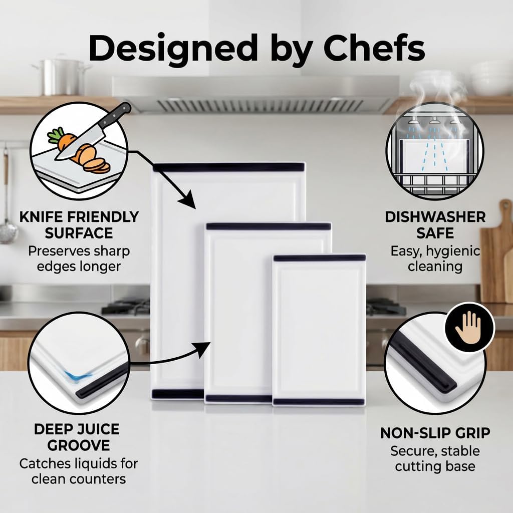 Non Slip Cutting Board Set for Kitchens with Groove -
