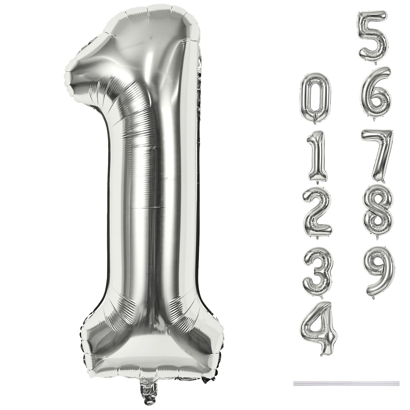 Lingqiang Silver Number 1 Balloon Giant 40 Inch Foil Helium Reusable | Perfect for 1st Birthday Party - main product image