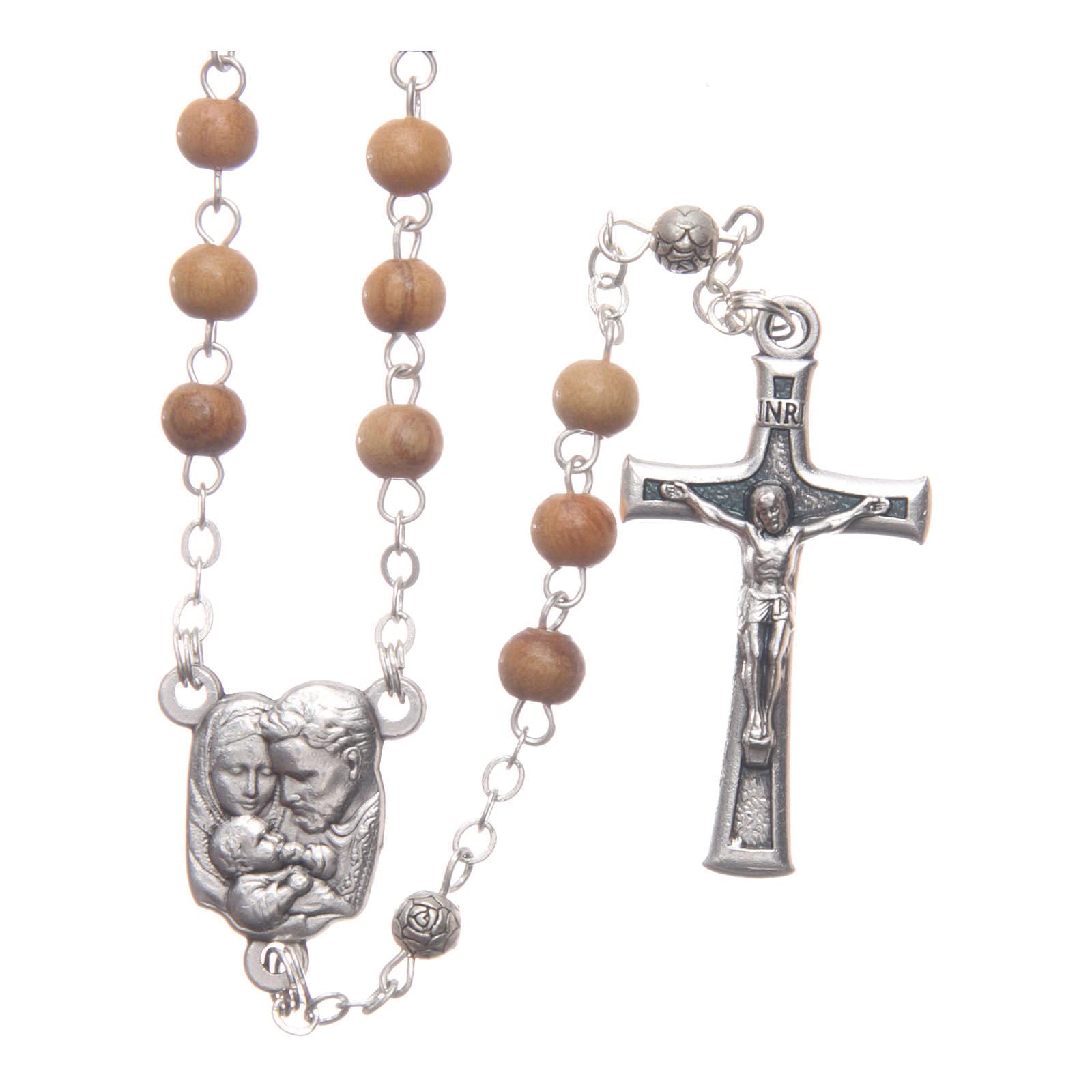Coffret Fleur En Bois D’olivier Avec Chapelet – Holyart, Médaille Sainte Famille, 51 Cm De Circonférence