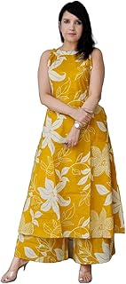 Klosia Women Pure Cotton Kurta Palazzo Set | Sleeveless Printed Kurta with Palazzo Pants | Summer Friendly, Office Wear C...