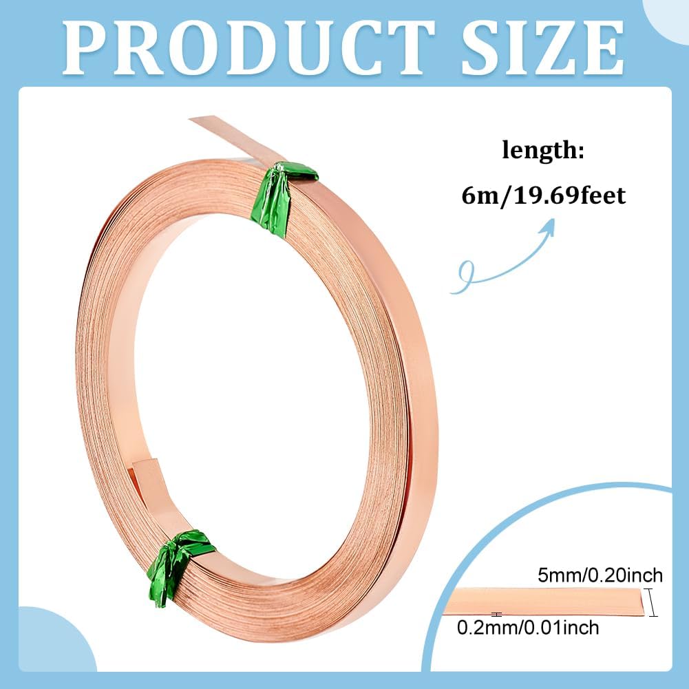 BENECREAT 19.7 Ft Flat Copper Wire, 5mm Wide Craft Copper Wire, Jewelry Wire, Flat Bezel Wire for DIY Jewelry Wrapping