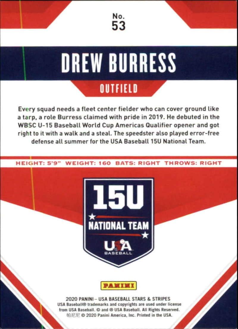 2020 USA Baseball Stars and Stripes Retail Foil Ruby Red #53 Drew Burress SER249 USA Baseball 15U National Team