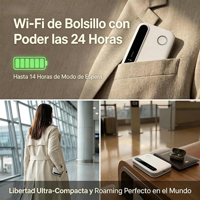 Router Móvil Portátil 5G Wi-Fi 6, Punto de Acceso Móvil 300 Mbps