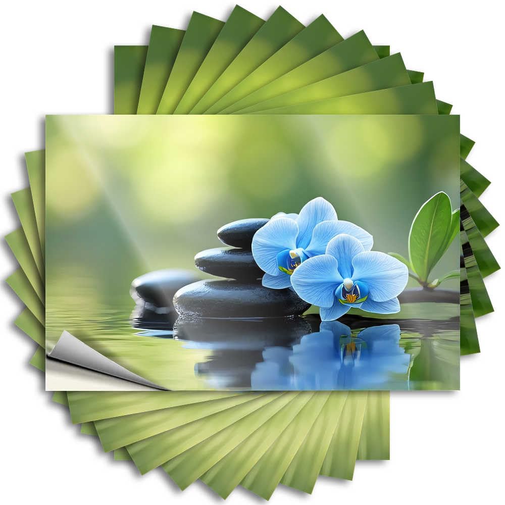 Guys Water Tattoo | Blue Orchid and Black Stones in Nature Half for Teacher Decor(8X12CM)
