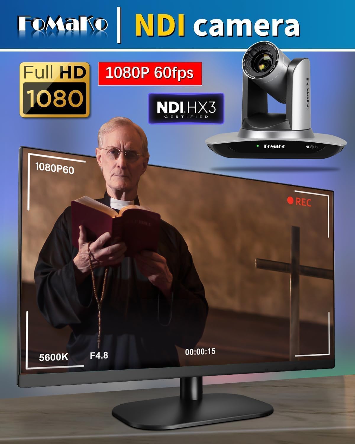 FoMaKo NDI HX3 PTZ Kamera Set, 20x Optischer Zoom KI-Auto-Tracking, mit HDMI/USB3.0/LAN(PoE), für YoTube vMix OBS Live Streaming, mit 2*FMK20UH NDI Kamera(Silber) +1* NDI PTZ Controller (BN402)