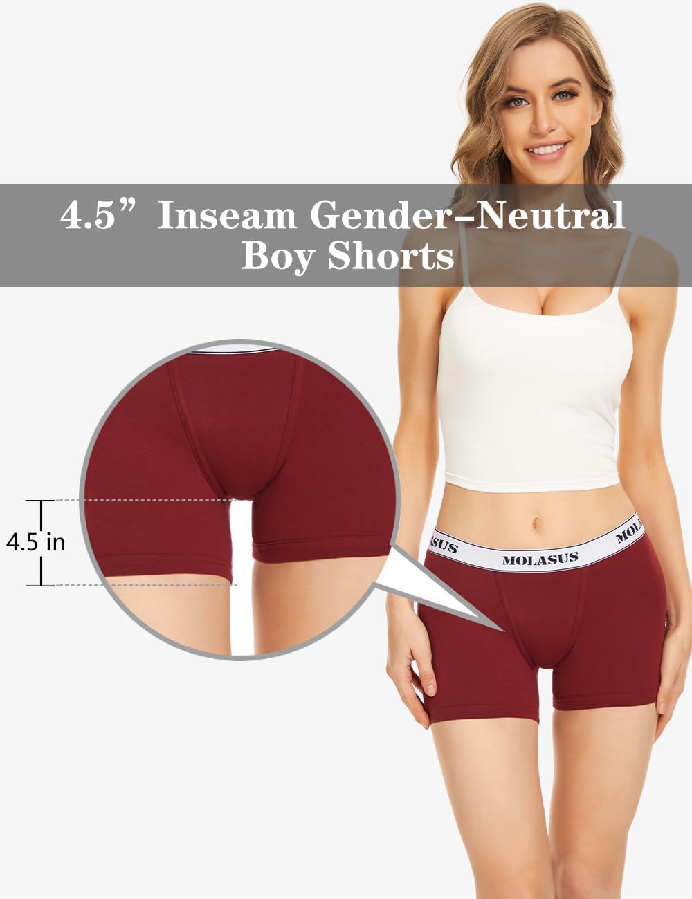 Molasus Womens Cotton Boxer Briefs Boy Shorts Underwear 4Pack - Image 2