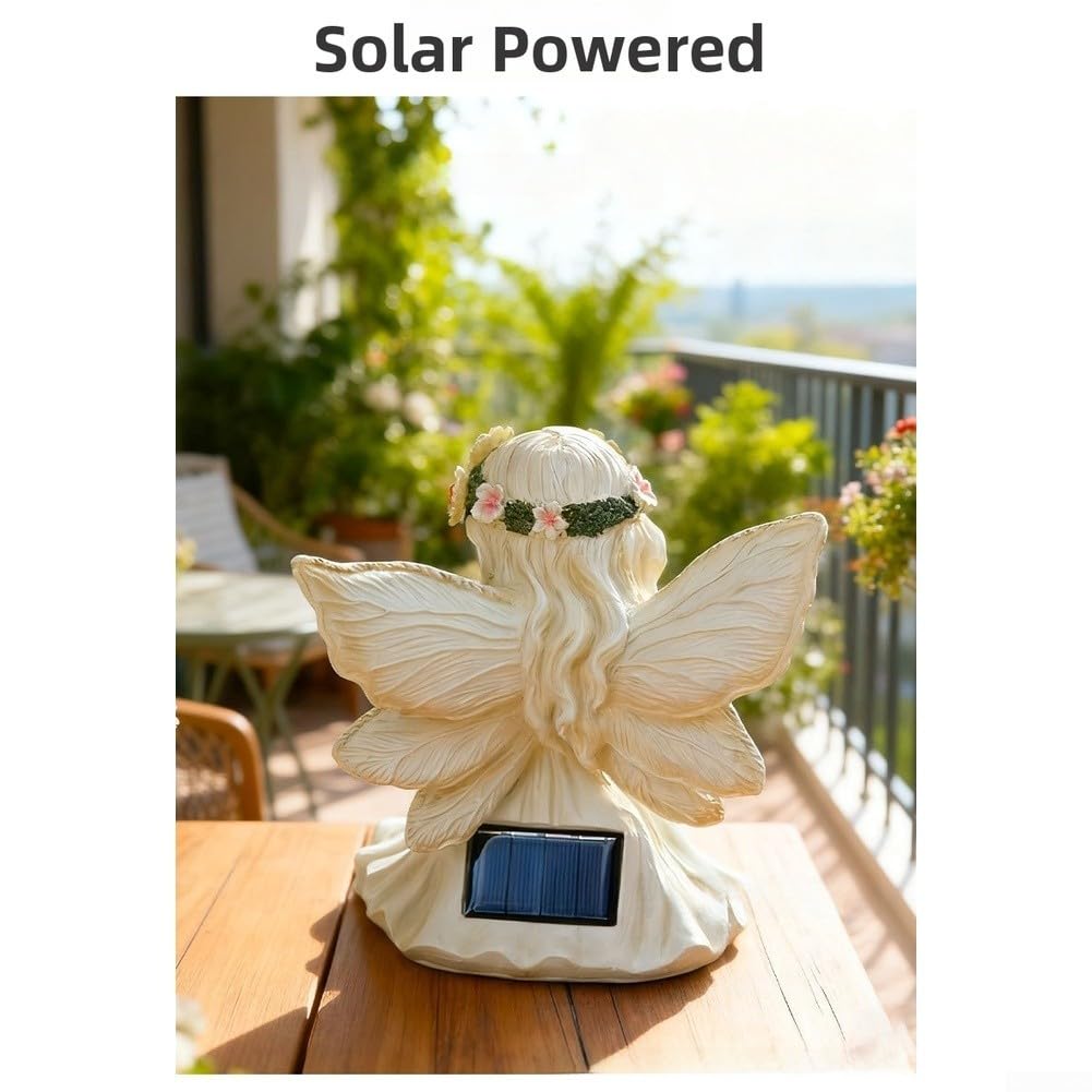 Decorazione da giardino a forma di angelo solare, in resina, resistente