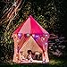 Princess Castle Play Tent; Multi-Coloured Star Lights & a Cuddly Rainbow Frog. Compact Size 105cm Width 135cm Height. A Pretty Pop up Tent for Kids. Girls Tents. Wendy House. Princess Toys