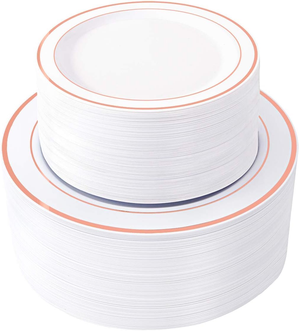 WDF 120 pieces Rose Gold Plates Disposable - Heavy Duty Rose Gold Plastic Plates Perfect for Mother's Day, Wedding, Birthday