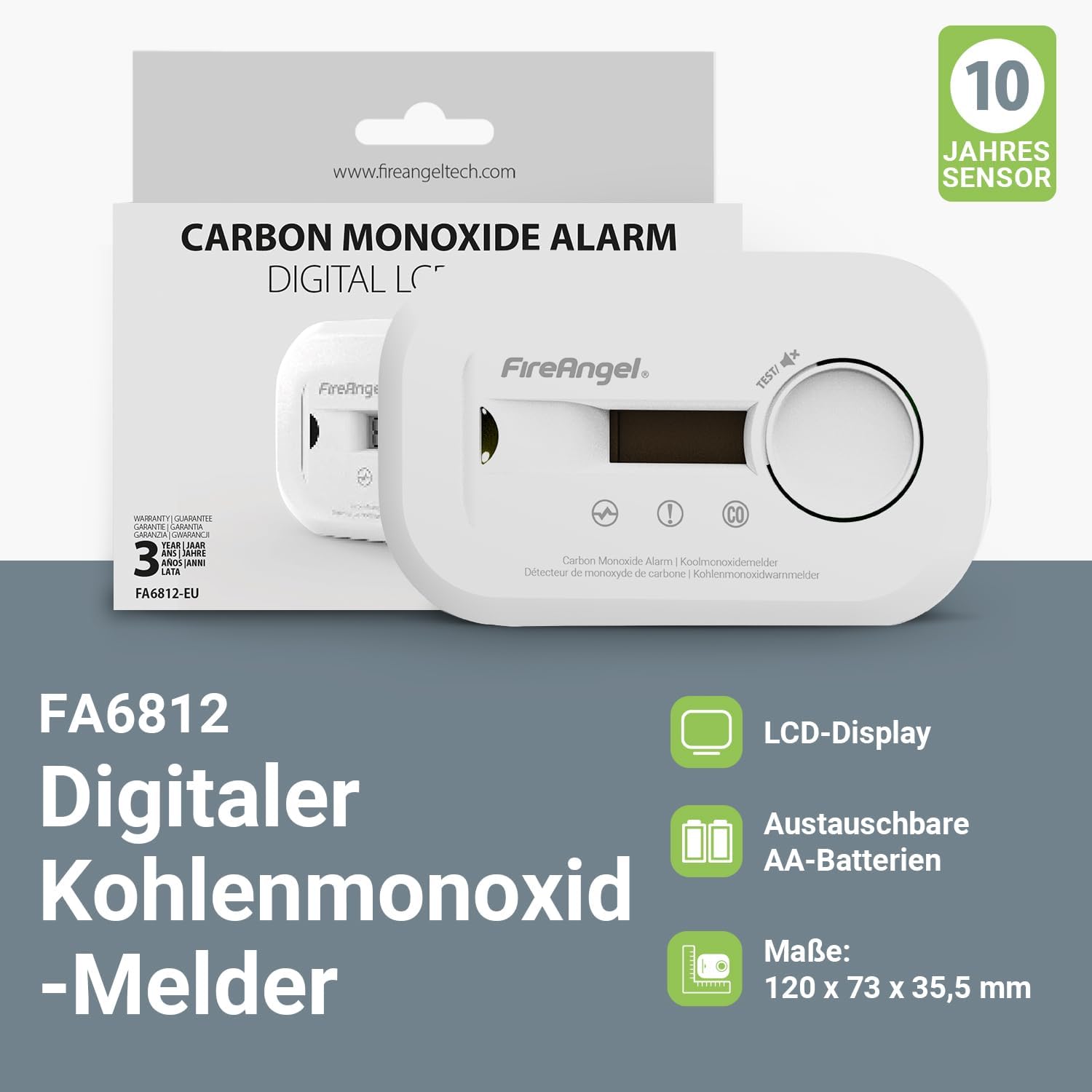 FireAngel CO-Melder 10-Jahres-Sensor tragbar