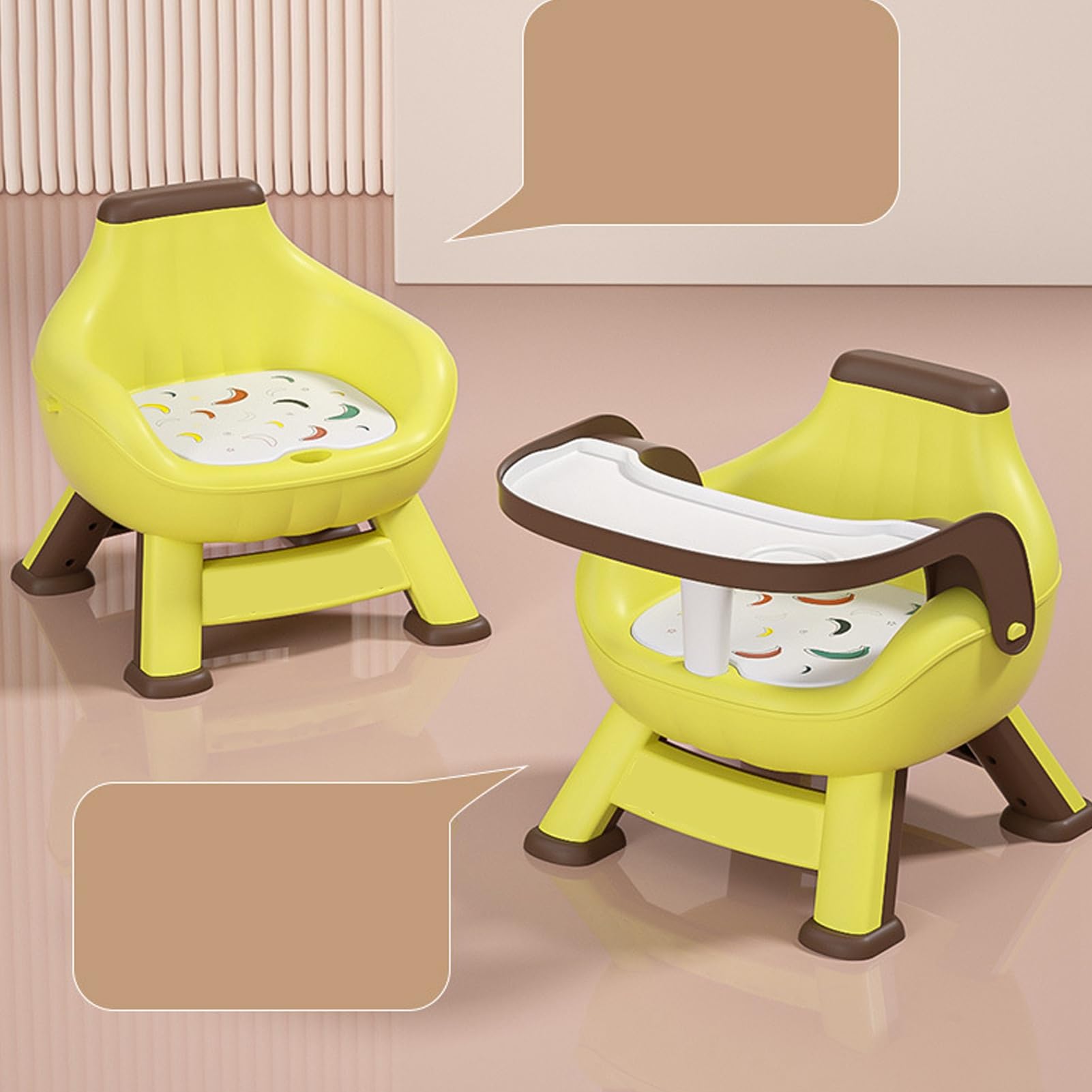 Silla para Comer Multifuncional para bebé con Cojín de Sonido Suave, Bandeja de Doble Capa, Diseño Extraíble para Alimentación Infantil (Amarilla)