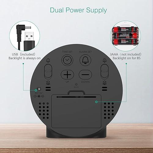 Miniatura 6 de ORIA Reloj despertador digital, pantalla LED HD, reloj de mesa simple, reloj de escritorio electrónico, alarma dual, 12/24 horas, 4 brillo ajustable