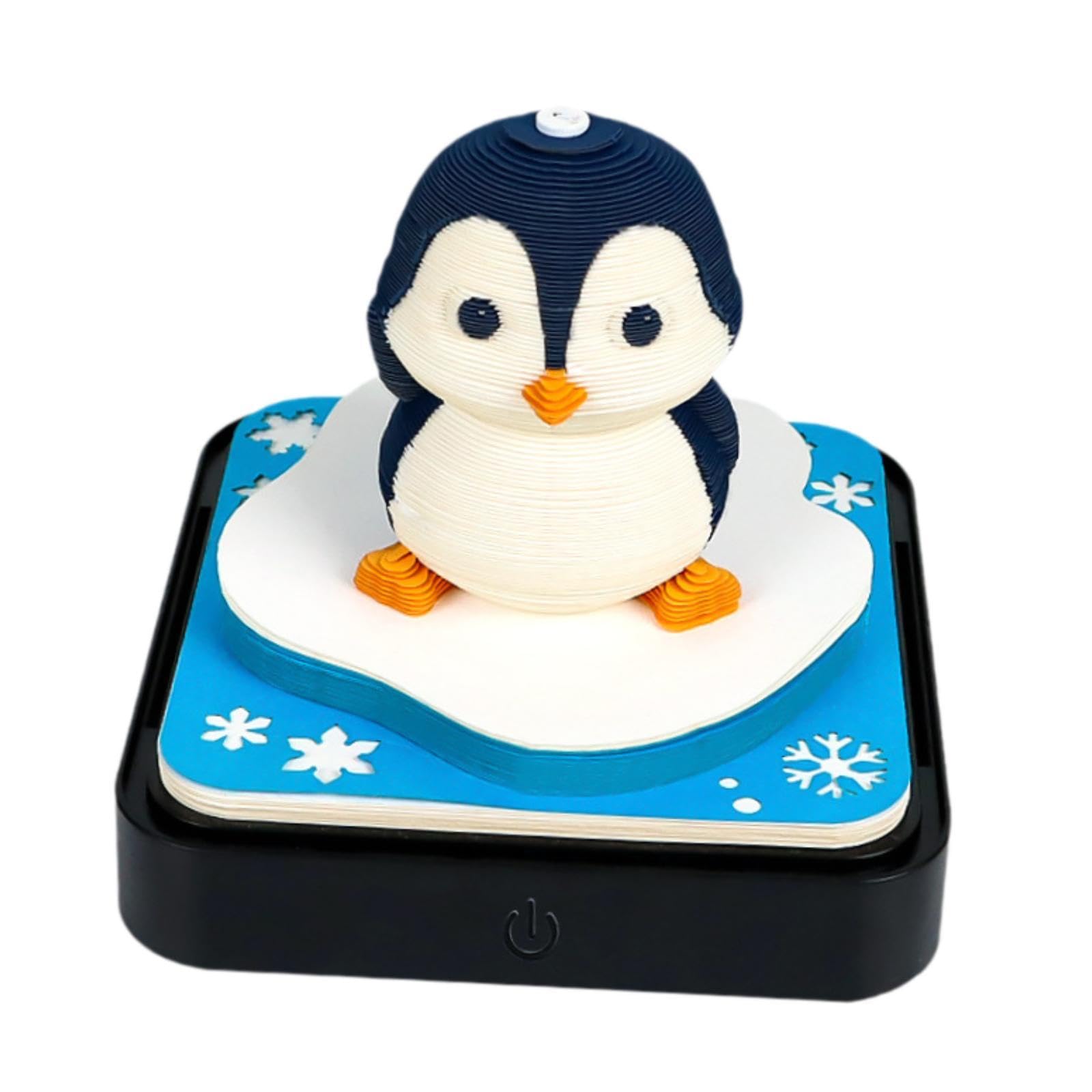 Qianly Tischkalender 2025 Schreibtischkalender 3D Effekt Papier Notiz mit Licht Und Acrylbox Als Schutz Dekorative Erinnerungen Multifunktionale Verwendung F, Pinguin