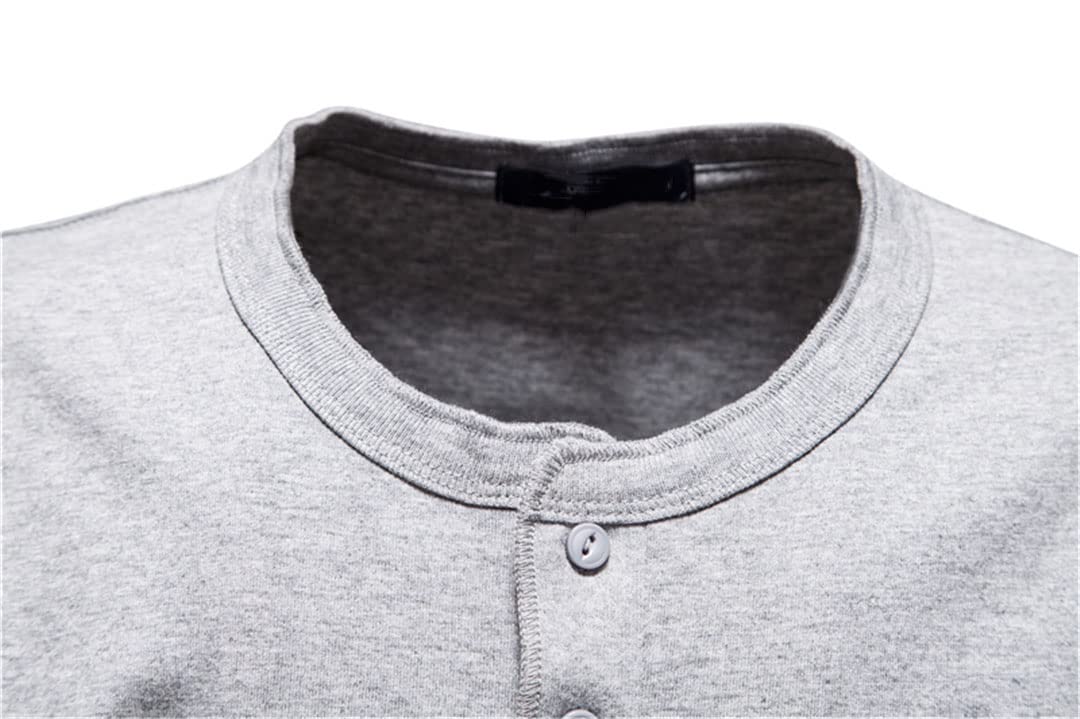 Maglietta da uomo Henley casual estiva manica corta t-shirt da uomo alla moda, Grigio scuro., M