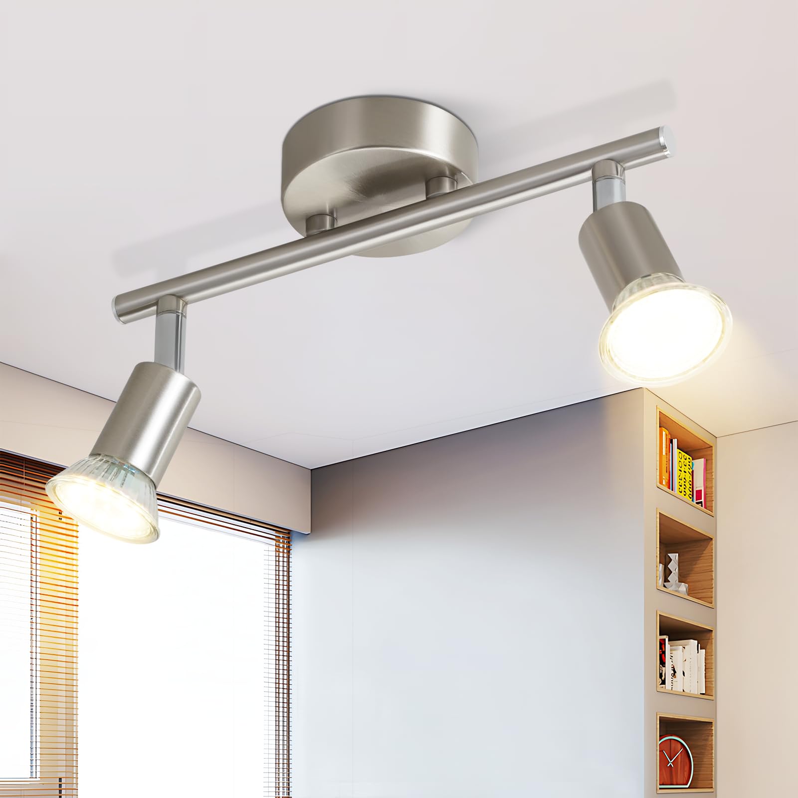 Lichtmaler LED Deckenlampe 2 Flammig Deckenspots - Deckenleuchte GU10 Edelstahl Deckenstrahler Schwenkbar 330°Industrial Schlafzimmerlampe Esszimmer Ohne Leuchtmittel