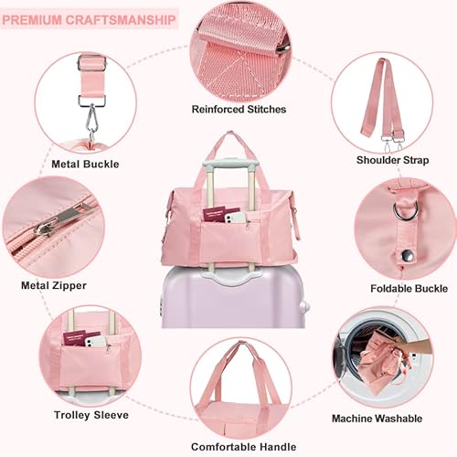 Gym Bags Small With Sholder Strap,Sports Duffle Bag For Travel Essentials, Weekender Bags For Women Girls Sports Airplane Overnight (Pink, Medium) #TOP3
