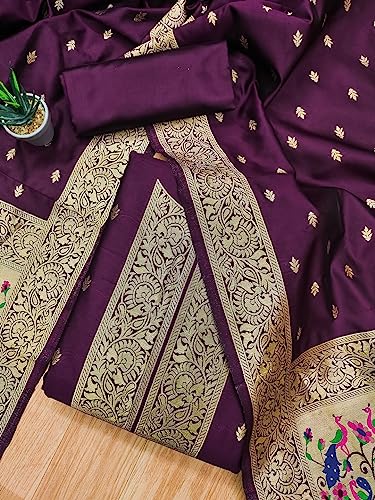 Image of Pandadi Women's Banarasi Paithani Woven Design Dress Material