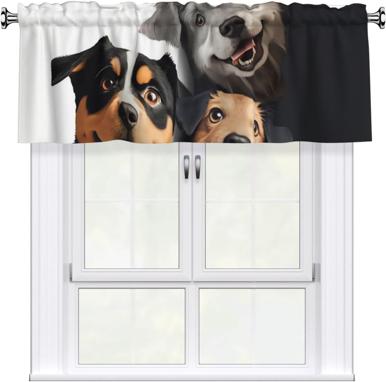Funny Puppy Dogs Printed Valance Curtain, Window Treatment