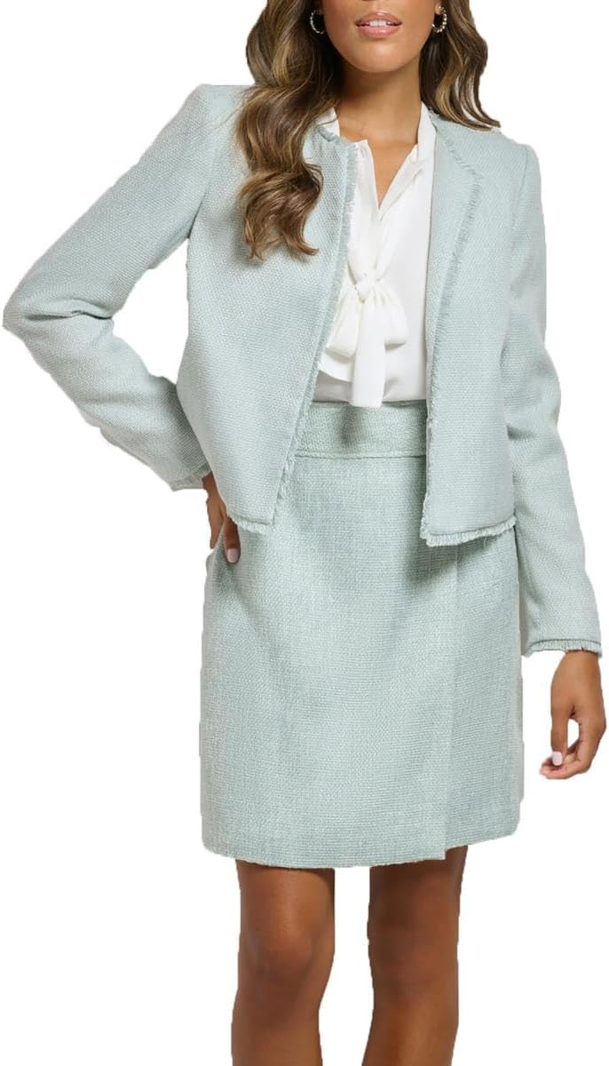 Calvin Klein Womens Tweed Suit Separate Wrap Skirt Green 12