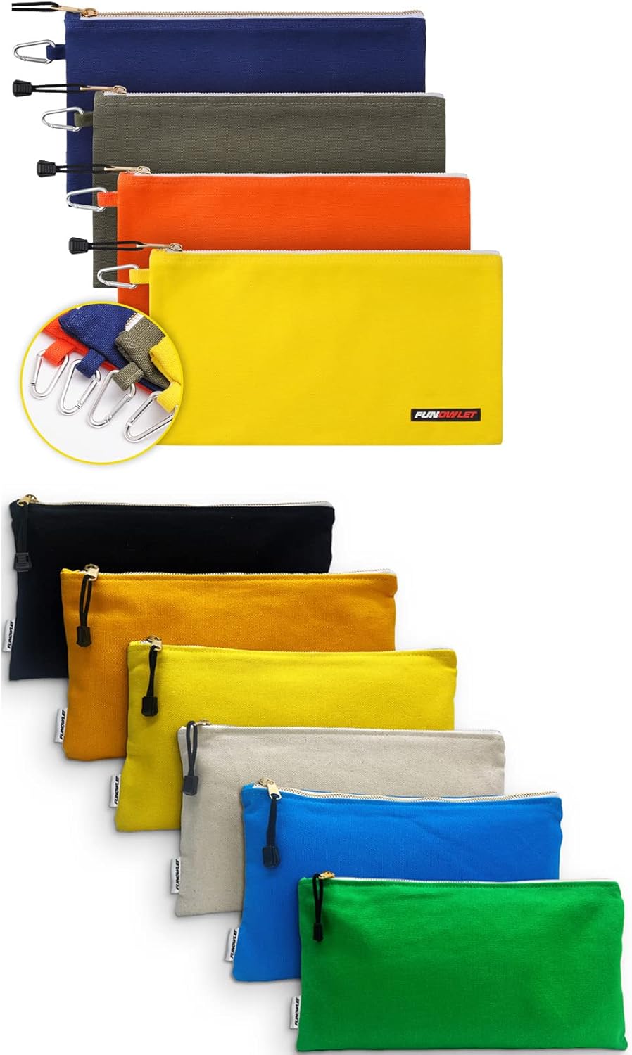 Canvas Tool Bag Zipper Pouch - 10 Pack Heavy Duty Tools Utility Pouches, Multipurpose Storage Organizer Tote Bags with Dependable Metal Zippers, 12.5 x 7-Inch