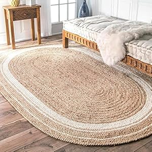 Alby Rugs Handwoven Jute Natural Fibres Oval Braided Reversible Rug for Bedroom Living/Dining Room (White, Brown (6 x 9 ft)