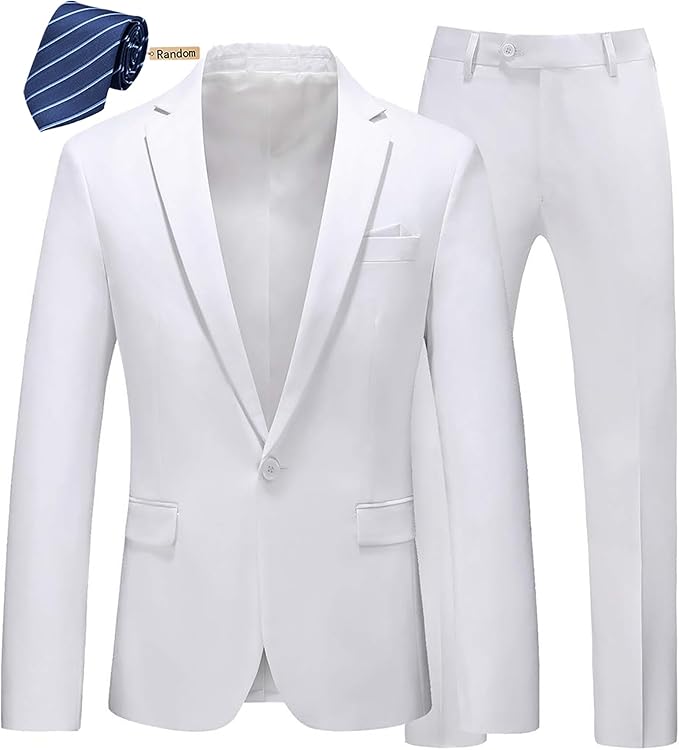 MOGU Mens Slim Fit 2 Piece Suit One Button Notch Lapel Tuxedo for Prom (Suit Jacket + Pants)