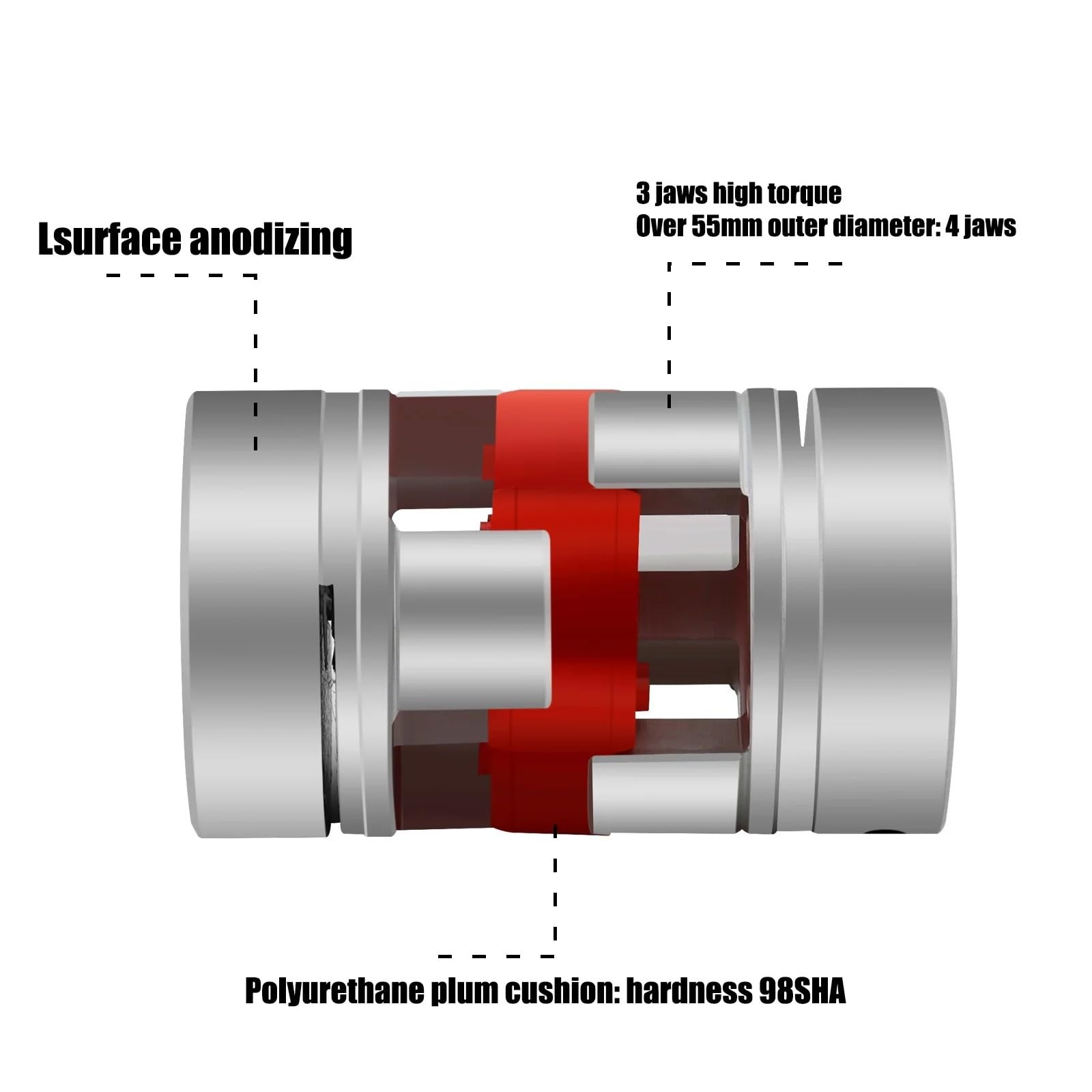Acoplador de abrazadera Flexible de ciruela serie LM, 1 Uds., eje D40 L55, acoplamiento de eje de 3 mandíbulas/8/10/12/14/16/18/20/22mm D40L55 for CNC(15x20)