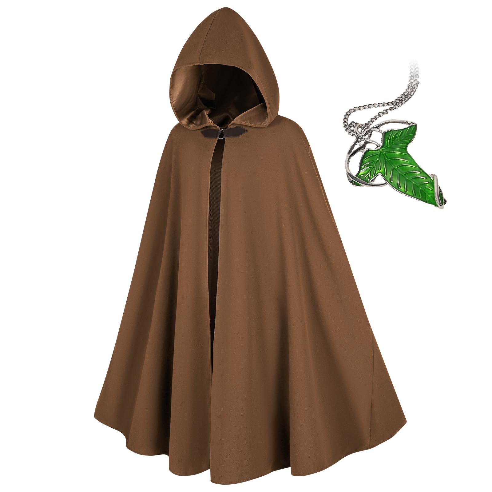 Renaissance Cappotto con cappuccio con foglia verde elvi, abbigliamento medievale, unisex, per Halloween, con cappuccio medievale