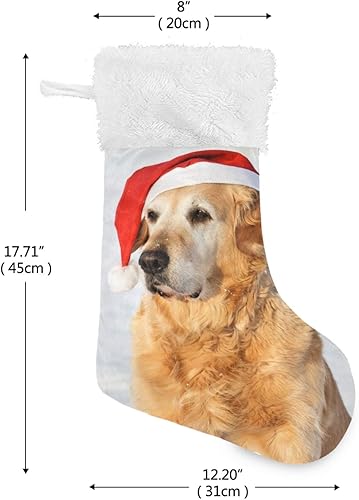 Miniatura 4 de ALAZA Medias de Navidad Golden Retriever Dog As Santa Klaus clásicas personalizadas, decoraciones de medias grandes para la temporada de vacaciones