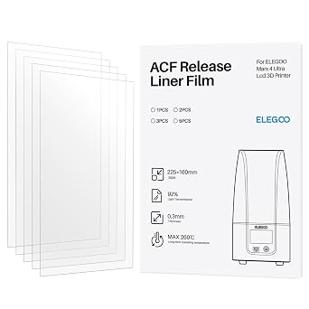 ELEGOO 5PCS ACF Release Liner Film for Mars 4 Ultra LCD 3D Printer with Less Release Tension, Support 3X Faster Printing, 225x160mm, 0.3mm Thickness