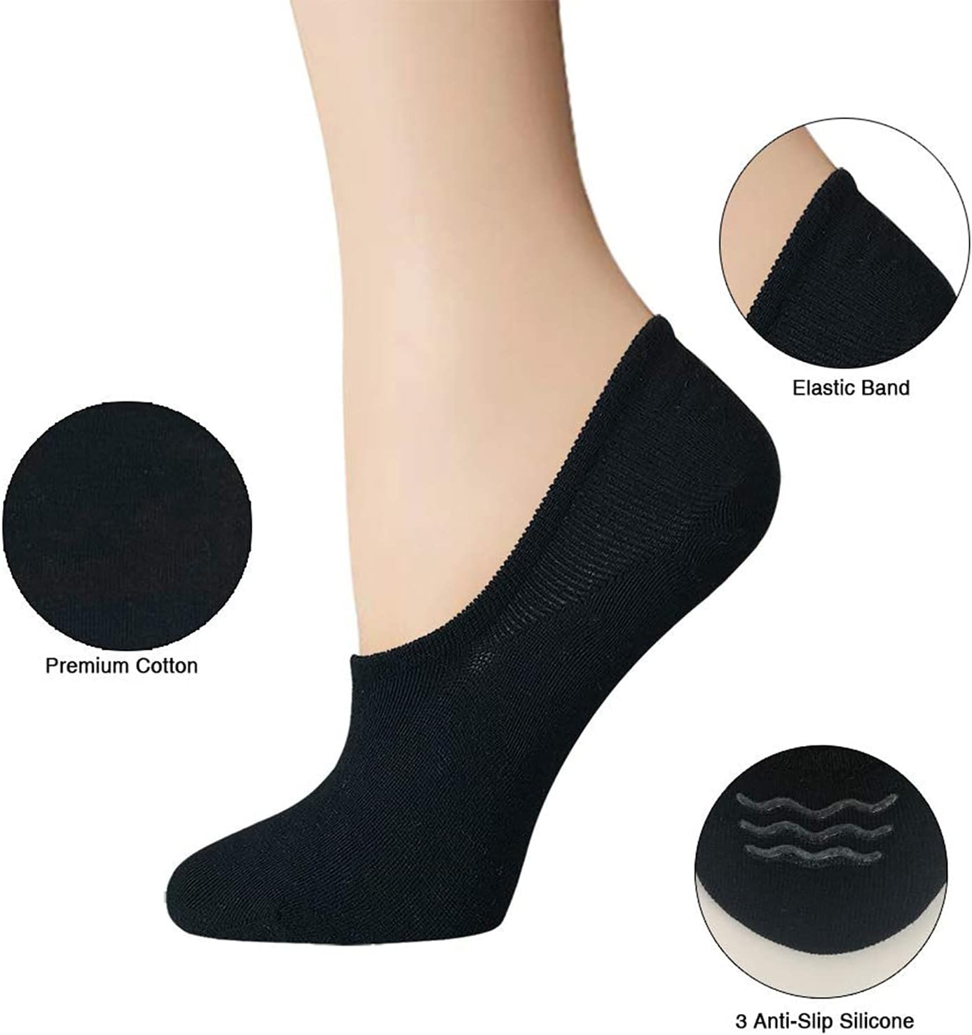 BERING No Show Socks Womens Non Slip for Flats Slip On Sneakers Footies Low Cut Ankle Short (6 Pairs) 6-9 Black/White/Grey image 2 of 8 B07PNVC55Z