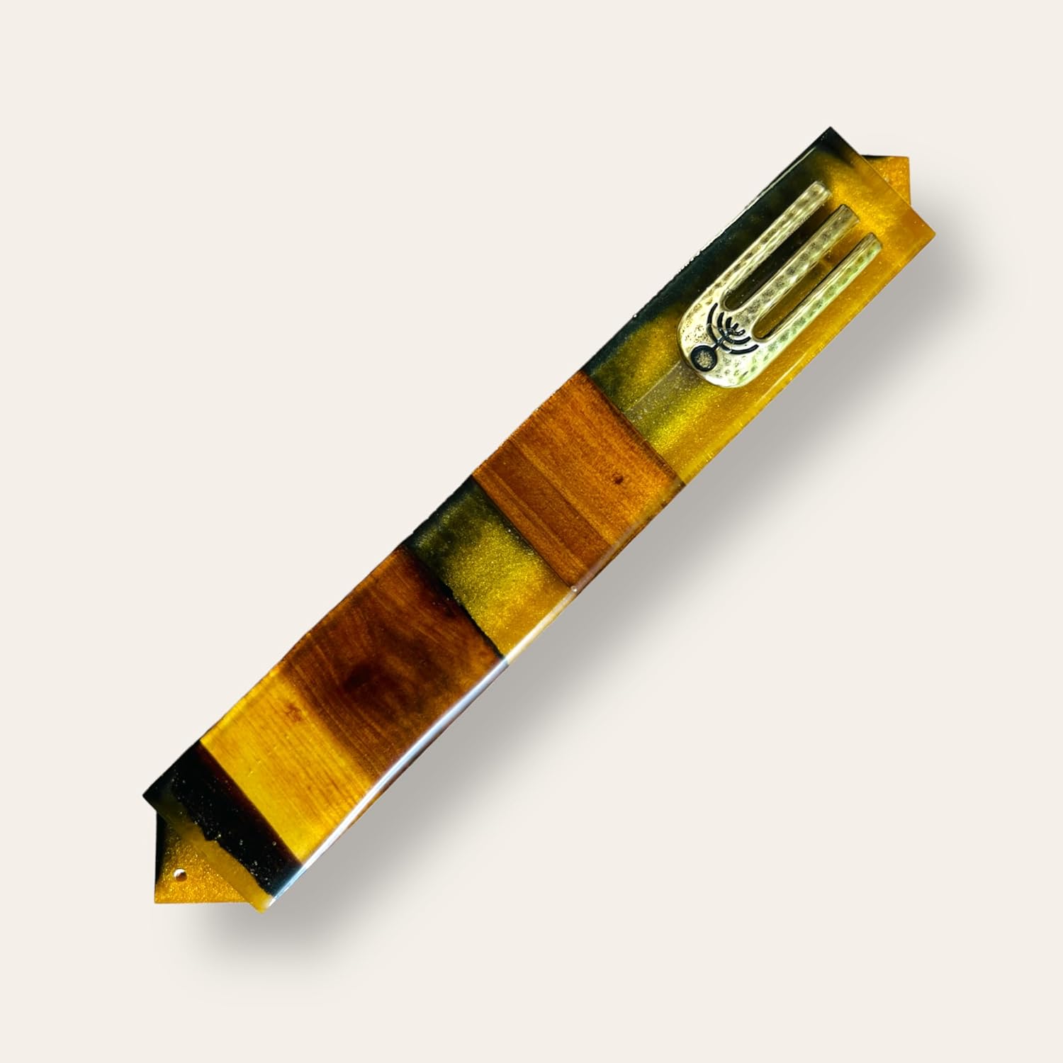 Black & Gold Oak Wood Mezuzah - Handcrafted Epoxy Resin Israeli Mezuza - Premium Judaica Gift from The Holy Land