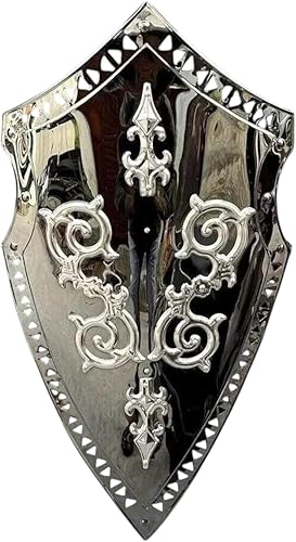 Medieval Decorative Heater Shield, Metal Wall Art with Ornate Silver