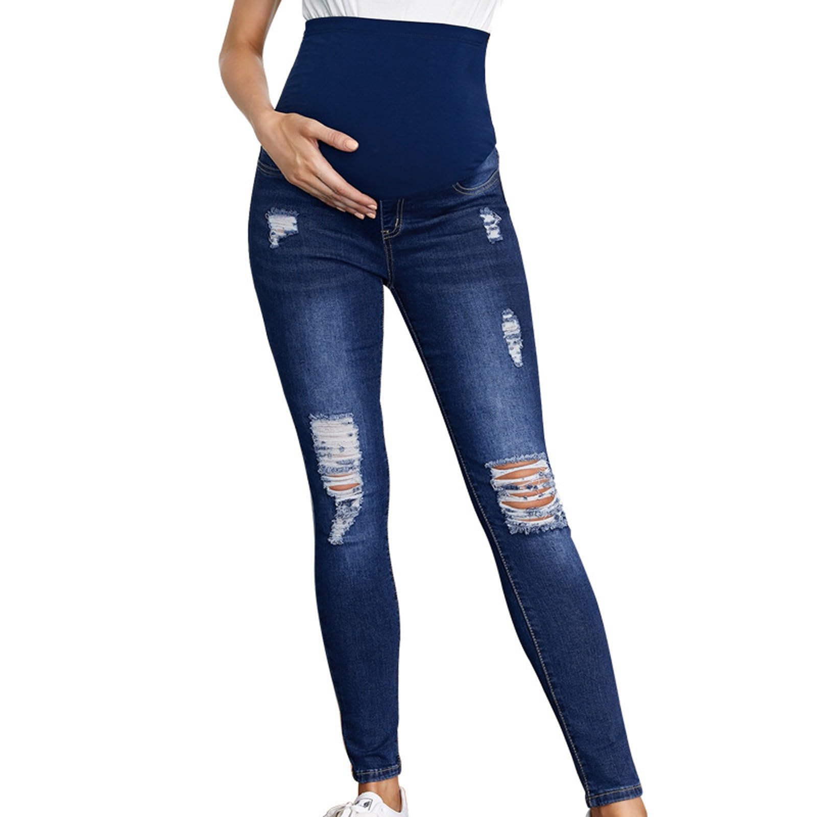 Jean Grossesse et Femme Enceinte, Coupe Slim Bandeau Haut Stretch et Confortable Jeans Enceinte Skinny Push up Fesse Pantalon de maternité Jegging Idèal Tout au Long de Votre Maternité
