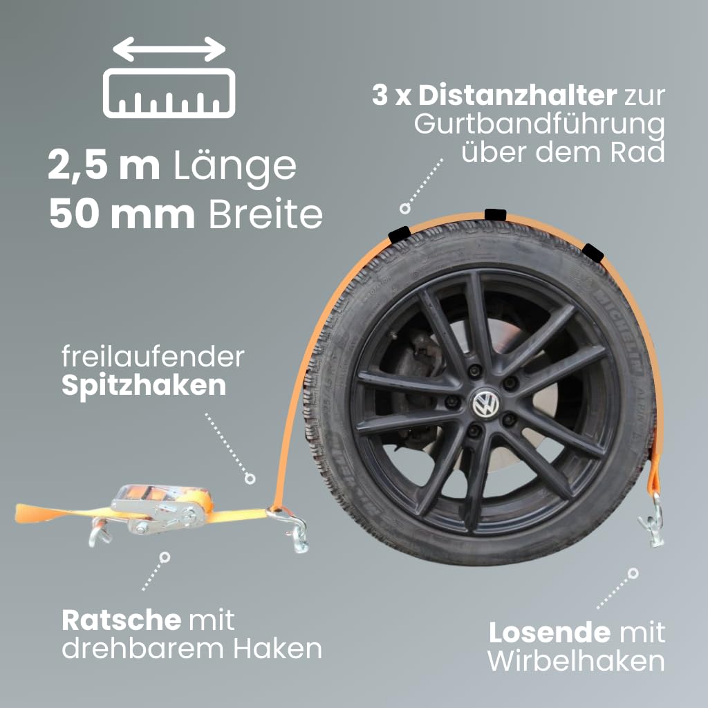 Autotransport Spanngurt Radsicherung, 4 Stück, 50 mm, 1-teilig