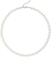 BABEYOND Round Imitation Pearl Necklace - 17" Wedding Bride Jewelry, 8mm Lustrous Pearls with Extender Chain