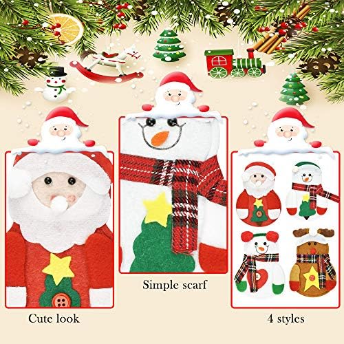 GOLRISEN Christmas Cutlery Holders,12 Pcs Christmas Table Decorations Silverware Holders with 4 Styles Santa Suit Knife Fork Tableware Pockets Xmas Table Decoration for Dinner Party