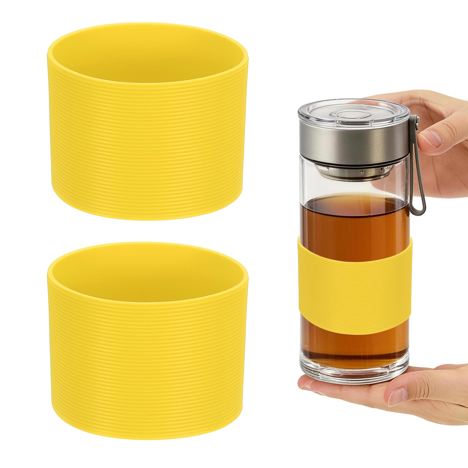 sourcing map 2Pcs Silicone Cup Sleeves 7cm Coffee Cup Sleeve Yellow