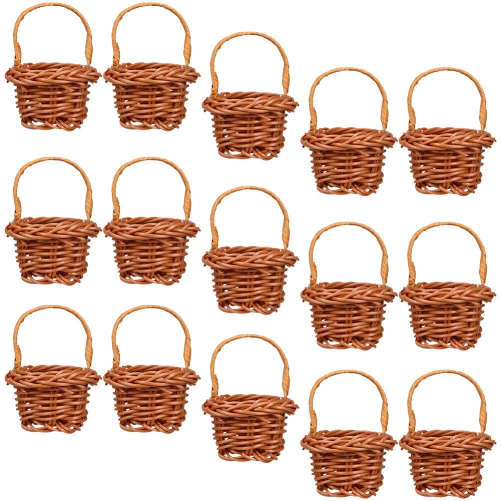 Mini Flower Baskets Rattan Basket: 15pcs Dollhouse Picnic Basket Tiny Candy Basket Farmhouse Decor for Wedding Party Favors Home Decor Coffee