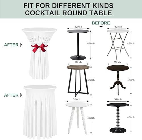 Miniatura 3 de Fundas para mesa de cóctel, paquete de 2 manteles de 32 x 43 pulgadas, color blanco con falda redonda ondulada natural para bar, boda, fiesta,