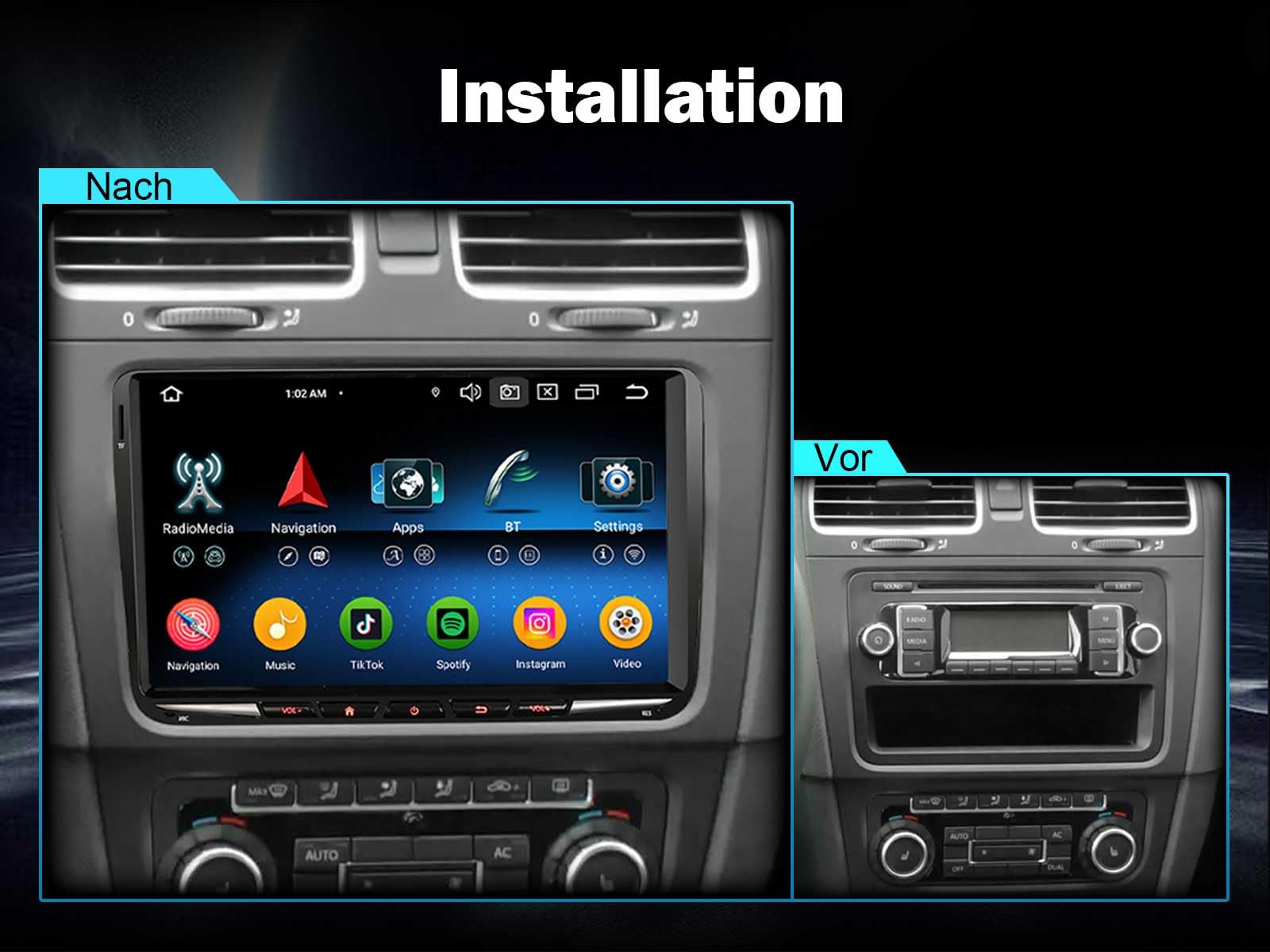 Erisin Android 16 9 Zoll 4GB+64GB 8-Kern Autoradio GPS Navi für VW Polo Passat B6 Golf 5 6 Touran Sharan Skoda Seat Tiguan Jetta T5 Unterstützt Touchscreen CarPlay DAB+ WiFi 4G FM Bluetooth 5.0 A2DP