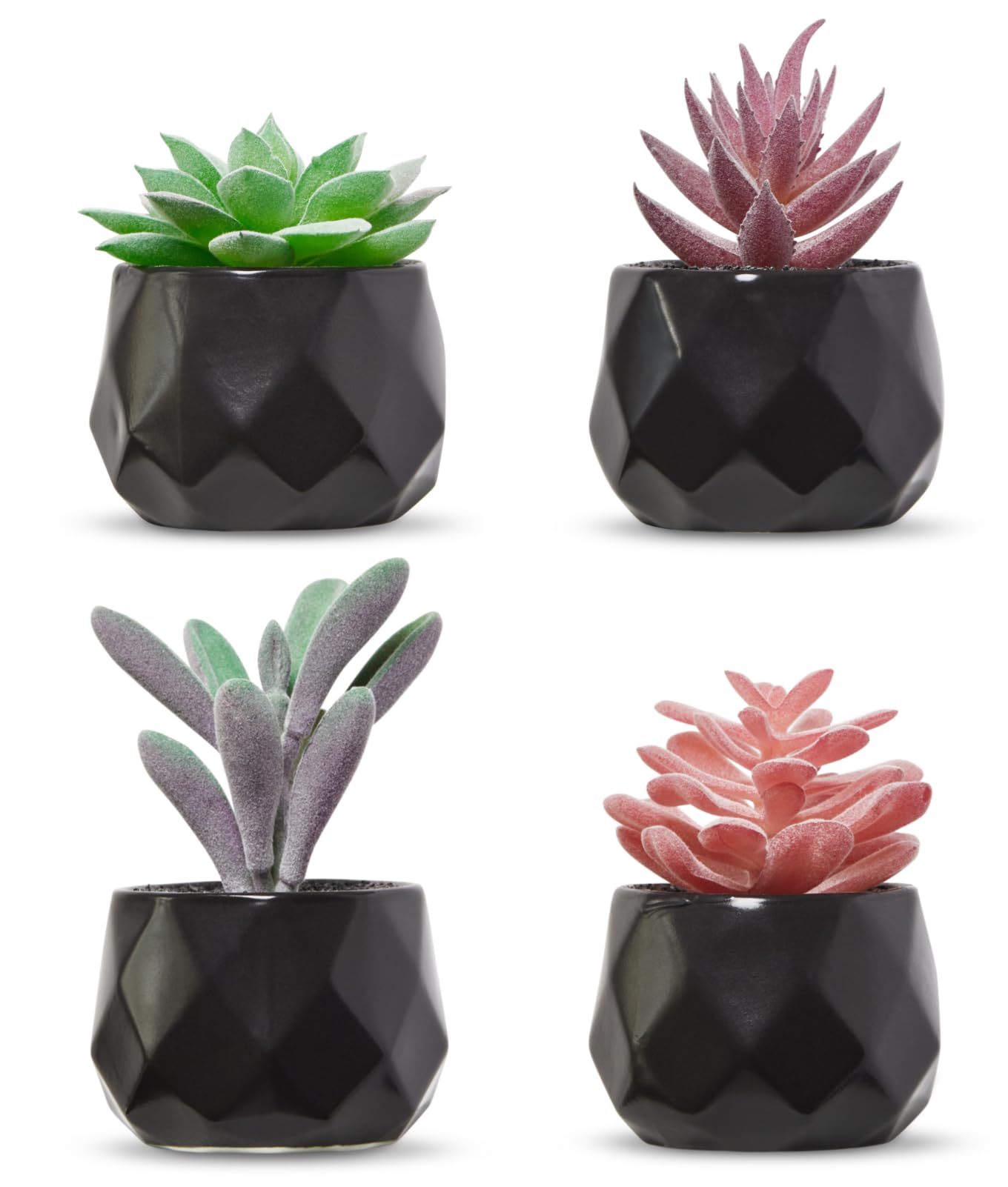 Nordik デスクプラント 4個セット オフィスデスク装飾 レディース 屋内 リビングルーム ベッドルーム ホーム装飾 ピンクフェイク多肉植物 ホワイト幾何学セ | Nordikフェイクレザーデスク マット ケーブル オーガナイザー
