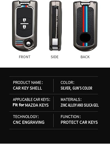 Miniatura 4 de ontto Funda de silicona para llaves de automóvil, elegante funda de metal compatible con Mazda 2 3 5 6 RX8 CX5 CX7 CX9 MX5 MPV Miata Flip Key