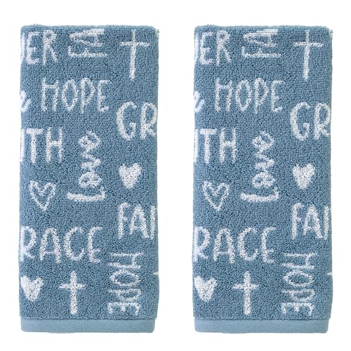 Image of SKL Home Faithful Words 100% Cotton Jacquard 2pc Hand Towel Set, Reversible & Decorative for Easter /Bath /Kitchen /Bar & Gift, Blue