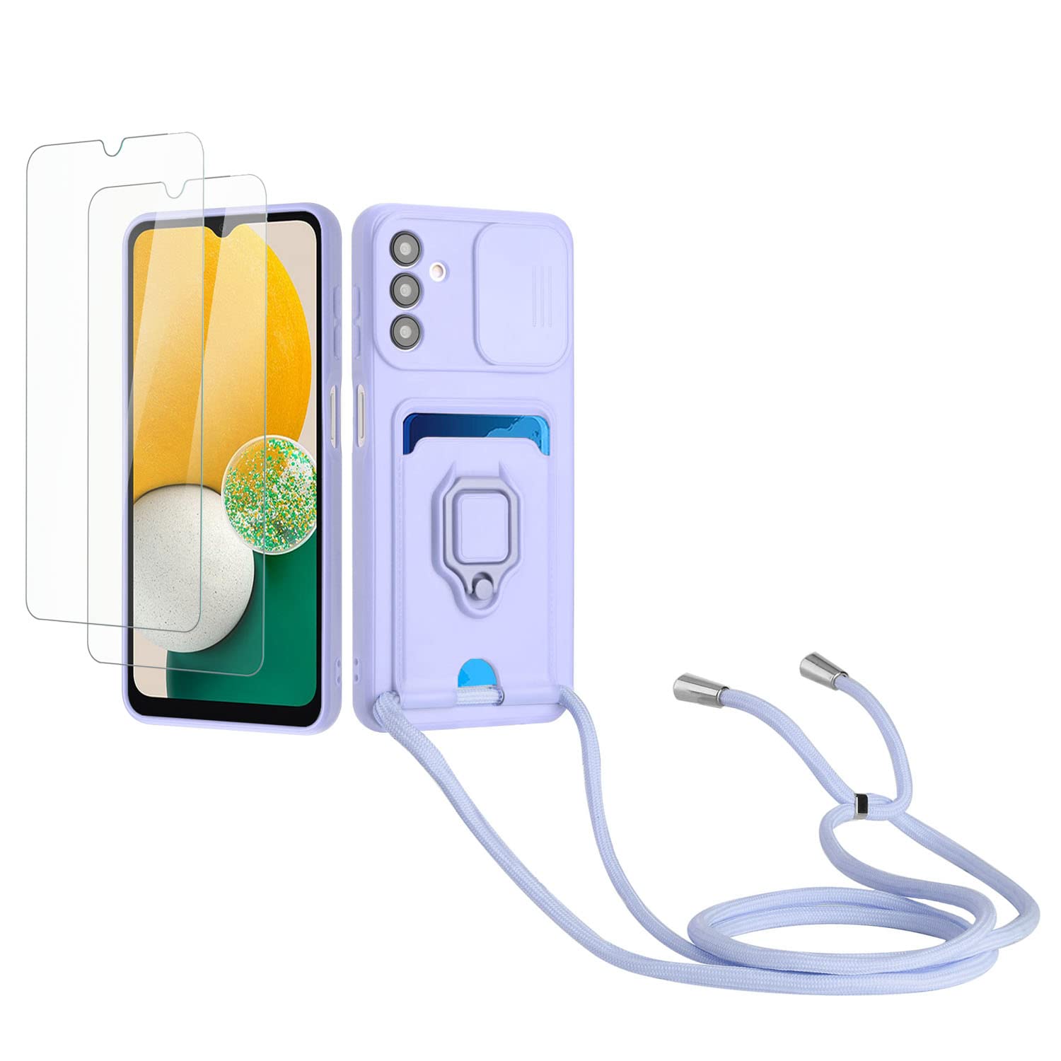 Kaslly Funda con Cuerda para Samsung Galaxy A35+[2 Pack Protector Pantalla],Case con Ranura para Tarjetas,Cubierta de Cámara Deslizante Proteger,Doble Cara Protección-Negro — view 16