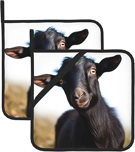 Juego de 2 soportes para ollas con estampado de animales de cabra negra, impermeables, con lazo, resistentes al calor, juego de soportes para ollas