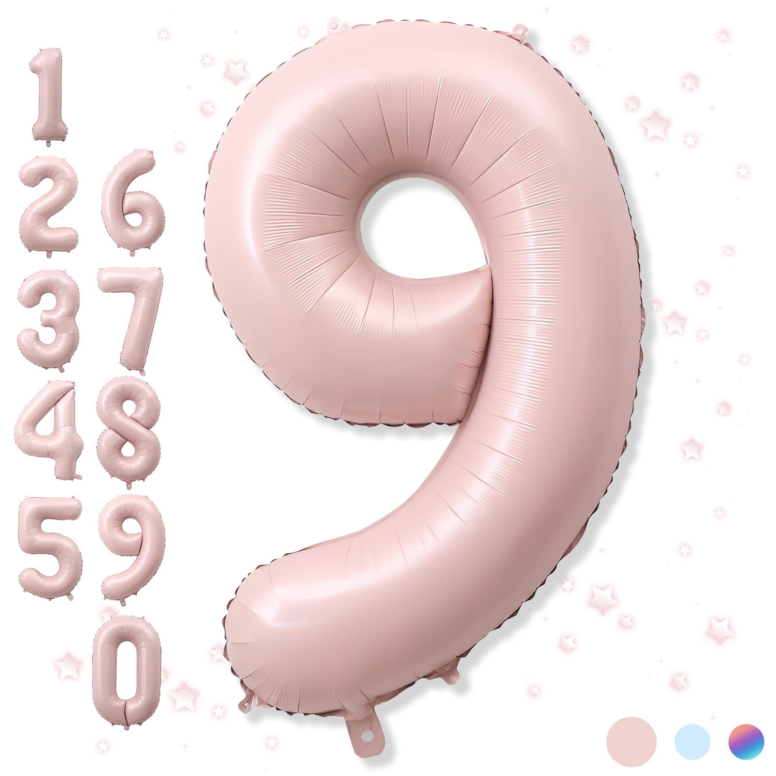 Big Number 9 Balloons, Dusty Light Pink Foil 9 Balloon Numbers 40 Inch, Giant 9th Birthday Party Decor, Pastel Baby Blush Pink Mylar Helium Self Inflating Balloon for Girls Anniversary Decorations