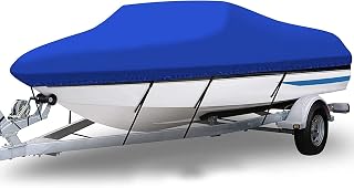 NALONE Boat Cover, Heavy Duty 600D Marine Grade Polyester Canvas Trailerable Waterproof Boat Cover,Fits V-Hull,Tri-Hull, Runabout Boat Cover 14'-16'*68" (Blue)