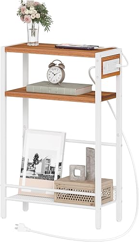 Miniatura 38 de HOOBRO Mesa auxiliar pequeña y estrecha con estación de carga, juego de 2, mesa auxiliar delgada para espacios pequeños, mesita de noche delgada con