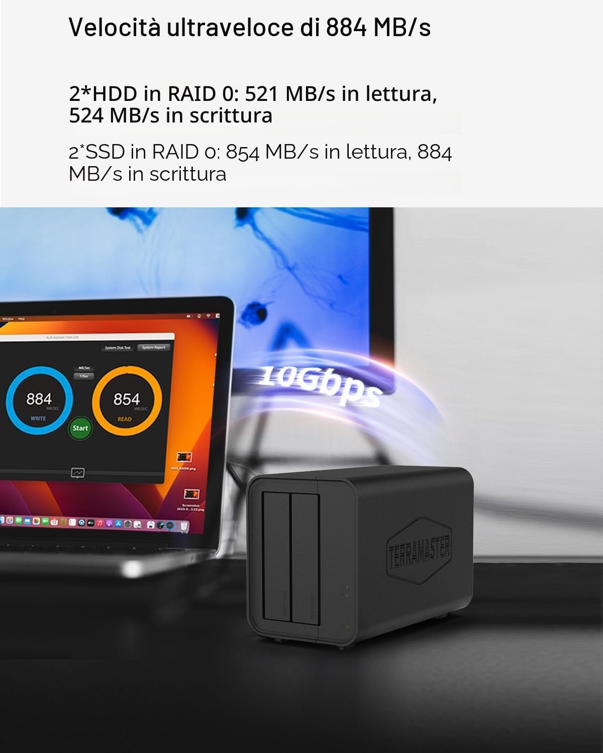 TERRAMASTER D2-320 USB 3.2 (Gen2) 10Gbps Storage esterno Hard Disk Box Supporto RAID 0/1/Single/JBOD (senza disco rigido)